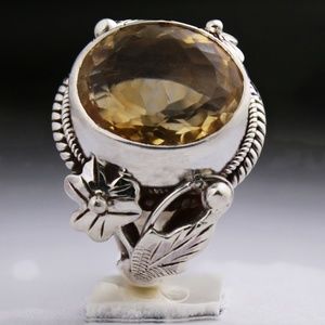 Sterling Silver Genuine Yellow Garnet Ring